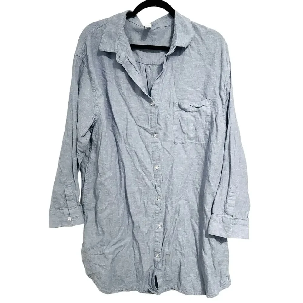 STARS ABOVE Denim Linen Blend Shirt Dress Preppy Old Money Minimalist - Sz XXL - Picture 1 of 4